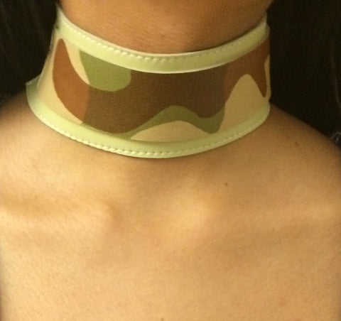 Camouflage Print and Beige Choker Necklace